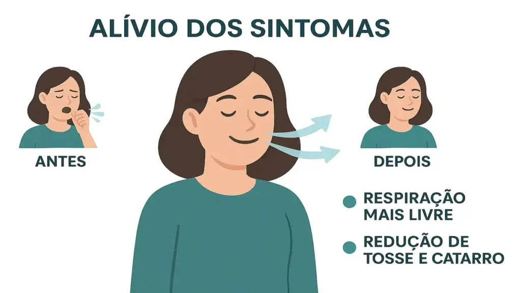 Ilustração mostrando a melhora dos sintomas respiratórios após o uso do Abrilar xarope