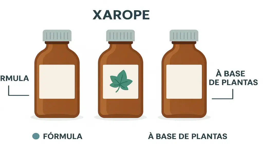 Comparação visual entre diferentes tipos de xaropes para problemas respiratórios, destacando o Abrilar